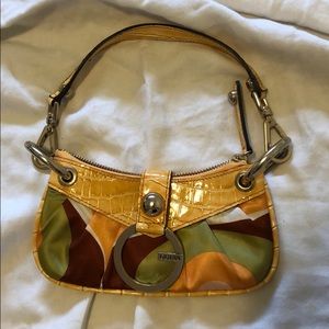 Guess yellow Croc leather w satin Y2K mini purse